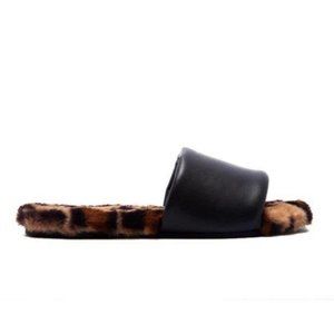 Faux Fur & Vegan Leather Slides in Leopard